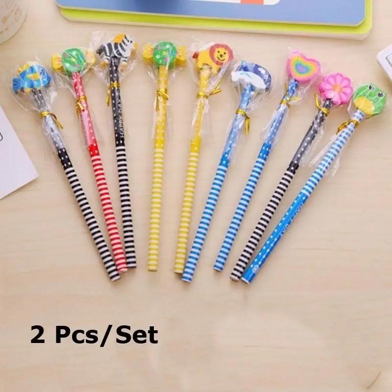 

2 шт./набор деревянных животных для студентов карандаш с ластиком инструменты для рисования мультфильм 2pcs