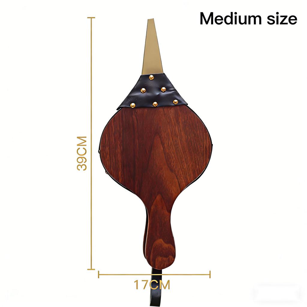 Manual Wooden Handicraft Fireplace Blower Hand Fan Leather for Fireplaces BBQ and Camping, Bellow with Hanging Leather Strap