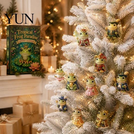 Christmas Tree Hanging Ornaments Frog Advent Calendar 2026, 24 Days Countdown with Pcs 2D for Acrylic Ornaments, Cute Pendants Holiday Parties, Tree,