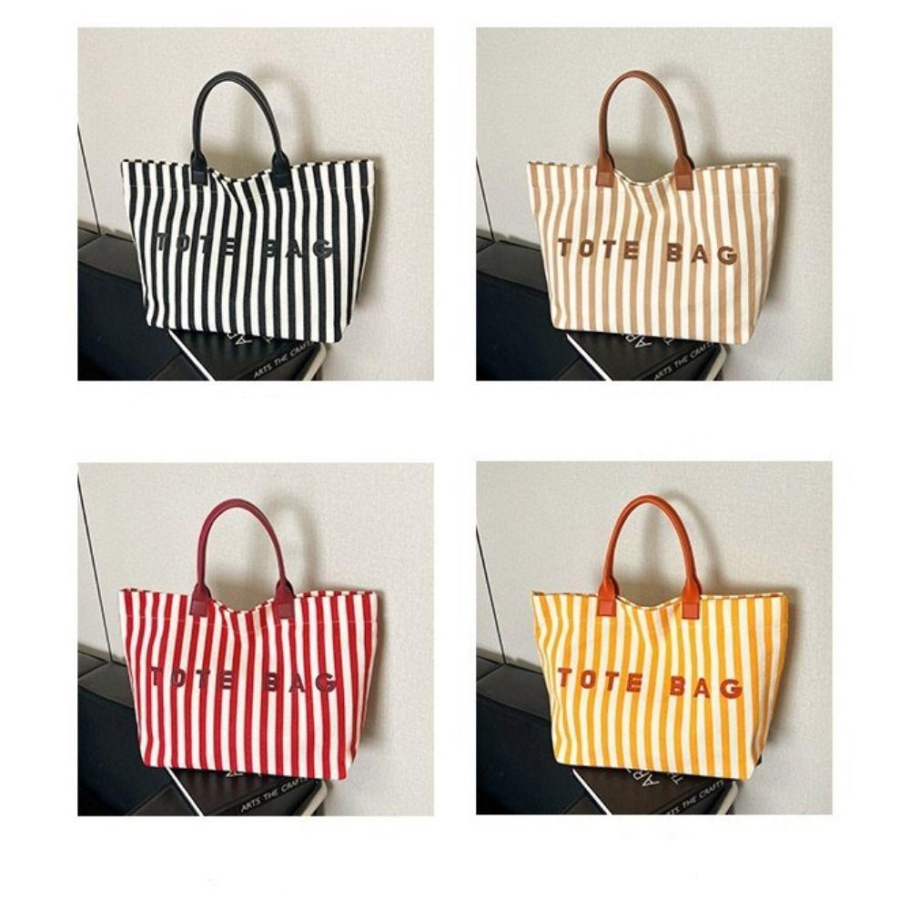 Striped Women's Handbag Large Capacity Shoulder Bag Casual Striped Canvas Tote Bag Beach