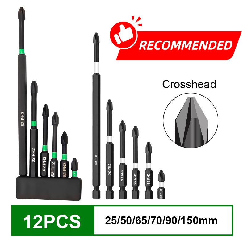 6pc/12pc magnetic anti slip cross screwdriver head S2 alloy steel Hex Shank impact drill bit wind batch electric tool accessory