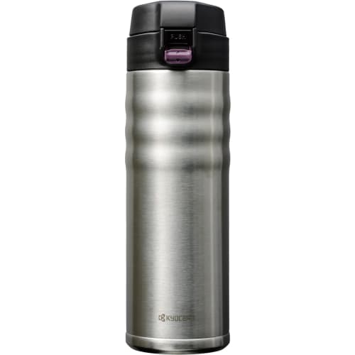Kyocera CERAMUG Silver Ceramic Water Bottle/Coffee Mug, 500ml, One-Touch Closure, Ceramic Interior, Vacuum Insulation, Keeps Drinks Hot or Cold, MB-17