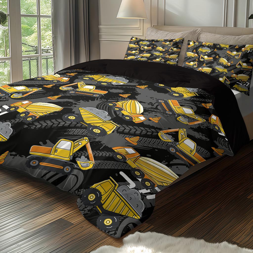 Manufacturer Bed Three-Piece Set Cartoon Construction Vehicle Children And Boys Quilt Cover Pillowcase Quilt Cover Bedding 3-Piece Set