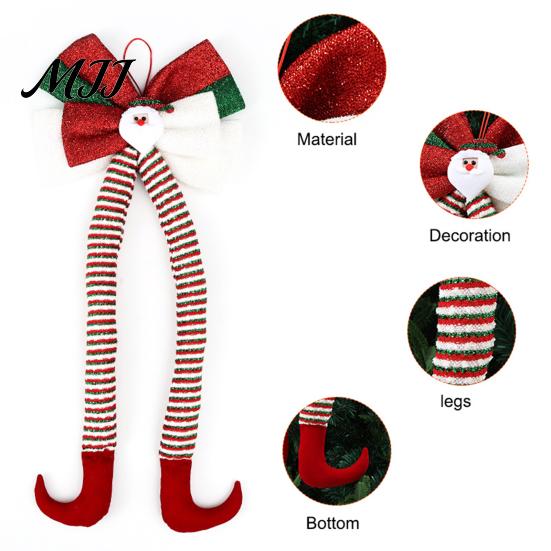 Christmas Ornament Set for Home Long Legs Bow Ornament, Plush Velvet Hanging Decor with Bendable Flexible Fabric Bows Legs, Red White Tree Pendant