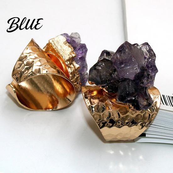 Retro Verstellbarer Offener Band Natürlicher Amethyst Fingerring Schmuckzubehör
