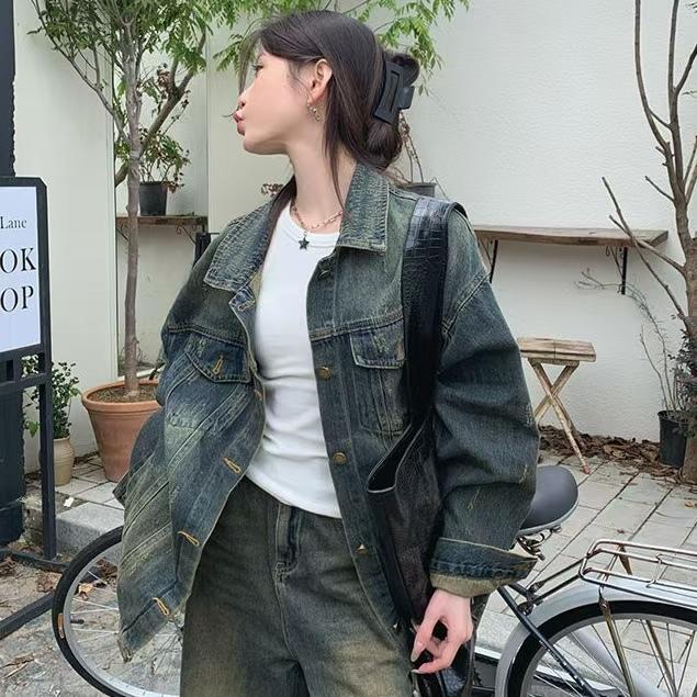 

Джинсовые куртки (Женский),Осень/Весна, длинные рукава, Ретро свободный, S-XL