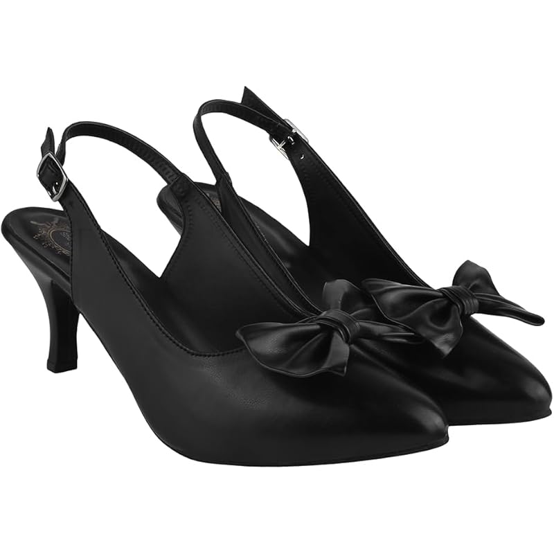 Shoetopia Pointed Toe And Bow Detailed Black Pumps For Women & Girls /Uk3-Eu36