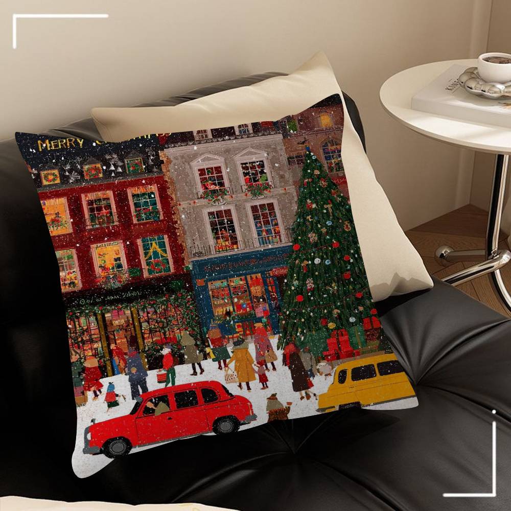 Winter Town Holiday Printable Christmas Tree Stitch Dragon Pillow Cover Sofa Cushion Cover Home Room Decoration Children Gift