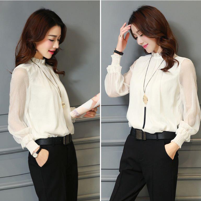 

Women s Autumn Lace Chiffon Ruffle Blouse with Stand Collar 2X-Large зелений