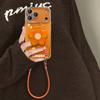 Orange flower bracket for Apple 17 mobile phone case iphone15promax with lanyard 16 glacier pattern 13 women