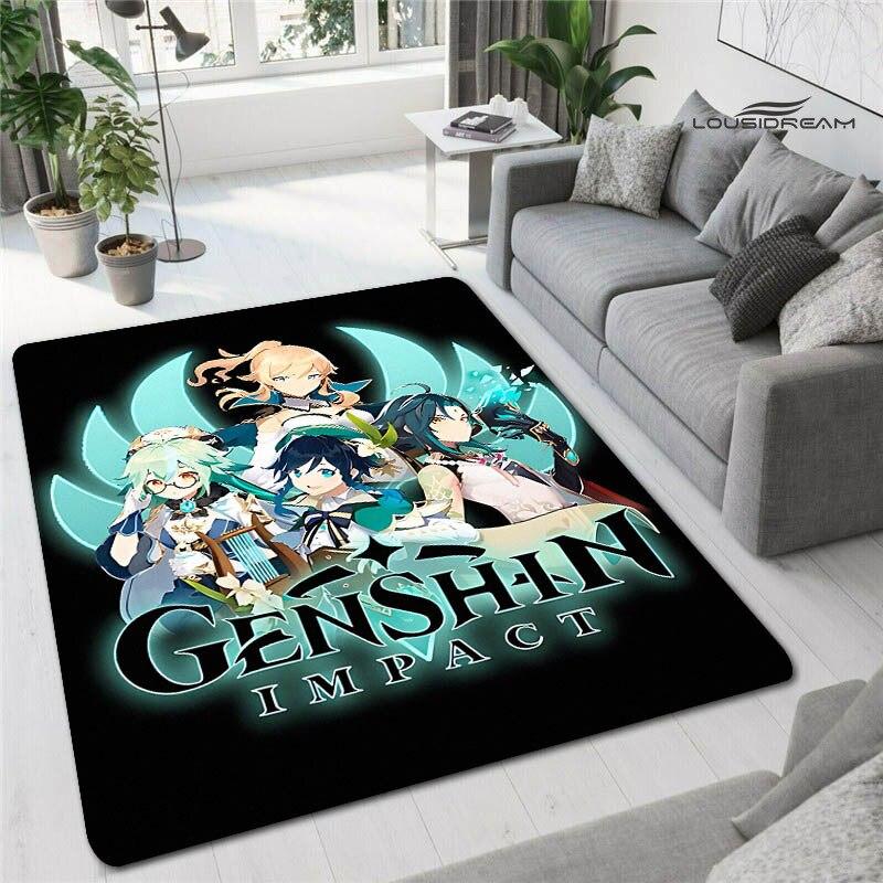 Genshin Spiel Cartoon Druck Teppich Wohnzimmer Schlafzimmer Teppich rutschfeste Fußmatte Kinderspielzimmer Teppich Fotografie Requisiten