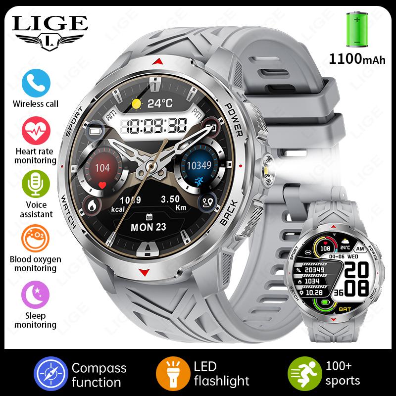 

New 1100mAh Super Capacity Battery Smart Watch Men Compass 1.7 HD Bluetooth Call 3ATM Waterproof Outdoor Sports Smartwatch 1100mAh Big Battery серый