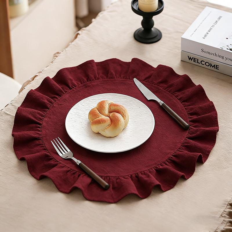 4PCS Cloth Napkins Round Placemat 100% Cotton Vintage Wedding Table Decoration Reusable for Kitchen Dinning Christmas Table Mats