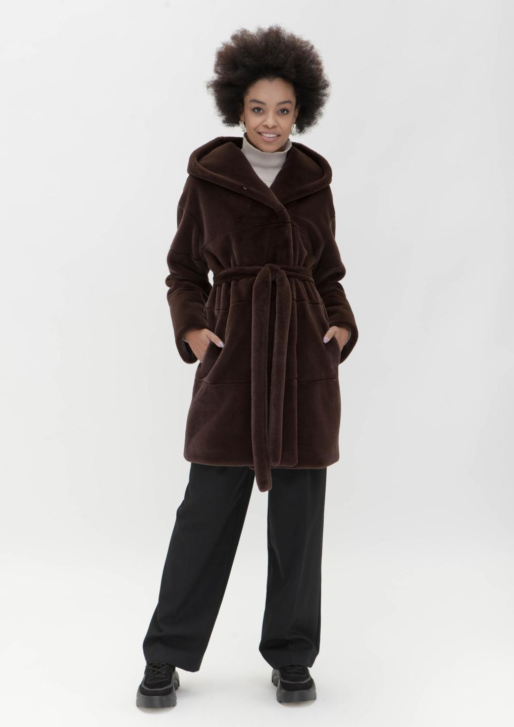 

Двобортна екошуба з капюшоном Samange 3XL Лляний