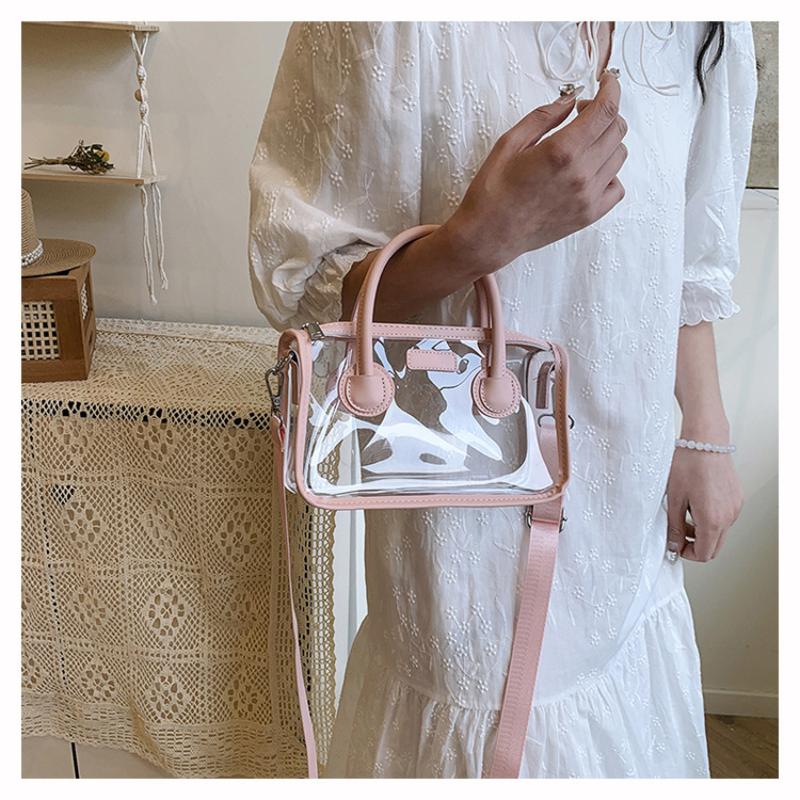 Clear Waterproof Handbag Transparent PVC Jelly Bag for Women Shoulder Messenger Purse for Beach Travel Tote and Shopping