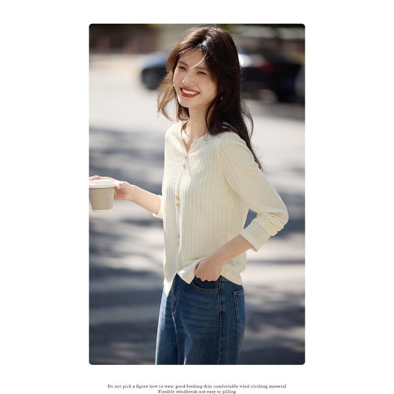 T-shirt Women's Slit Long Sleeve Right Shoulder Bottoming Shirt Top