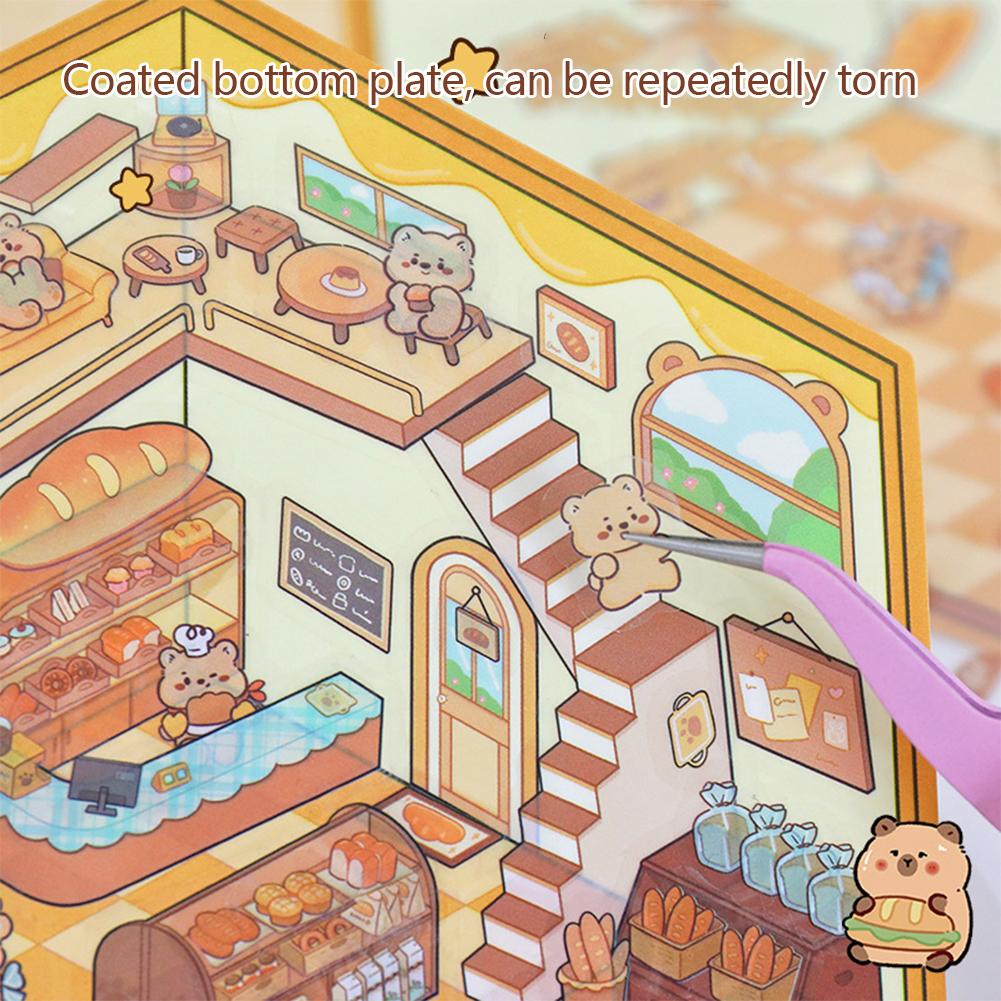 1Set Creative 3D Simulation Cabin Stickers Cute Cartoon Handmade DIY Landscaping Stickers Scene Stacking Pasting Stickers