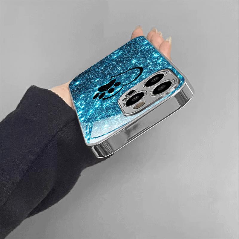 Heart Paw Print Pattern Electroplated Silver Tempered Glass New Phone Case for iPhone 16 15 14 13 12 11 11Pro Max