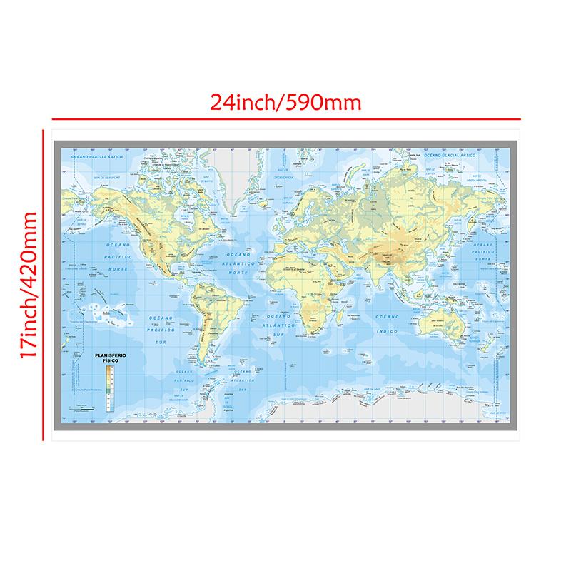 

Spanish-language Map Backdrop World Map - Topography Map School Wall Painting Wall Sticker Geographical Tools,Travel Supplies