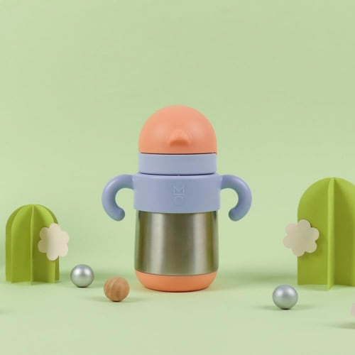 Meroware Baby Thermos with Stainless Steel Straw, 270ml, Insulated Straw Mug, for Toddlers, Boys and Girls, New Matt Matte Color, New Muted Color, Bab