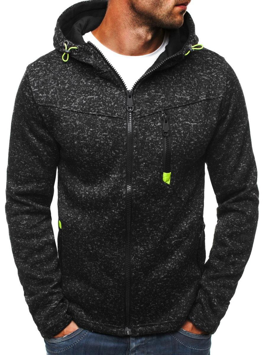 Men s Sporty Casual Jacquard Fleece Hooded Cardigan 3XL чёрный/серый