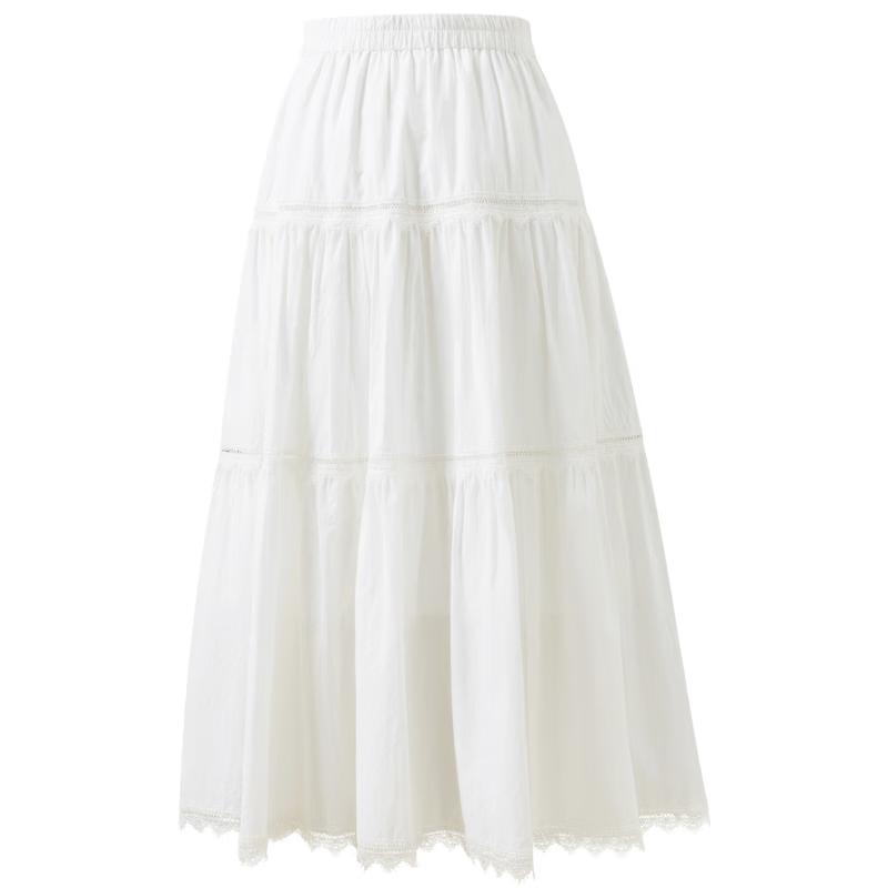 Sancai 2026 Spring High-Waist Pure Cotton A-Line Long Skirt
