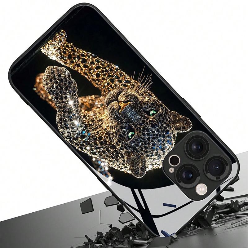 Cool Leopard Animal Print Tempered Glass Material Black Phone Case For Samsung Galaxy S25 S24 S23 Ultra Plus FE Hard Cover
