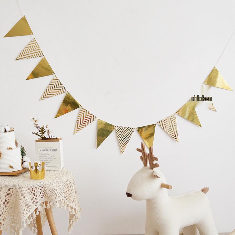 

Золотой Волновой Узор Треугольный Флаг Баннер на День Рождения - Принадлежности для Украшения Вечеринки