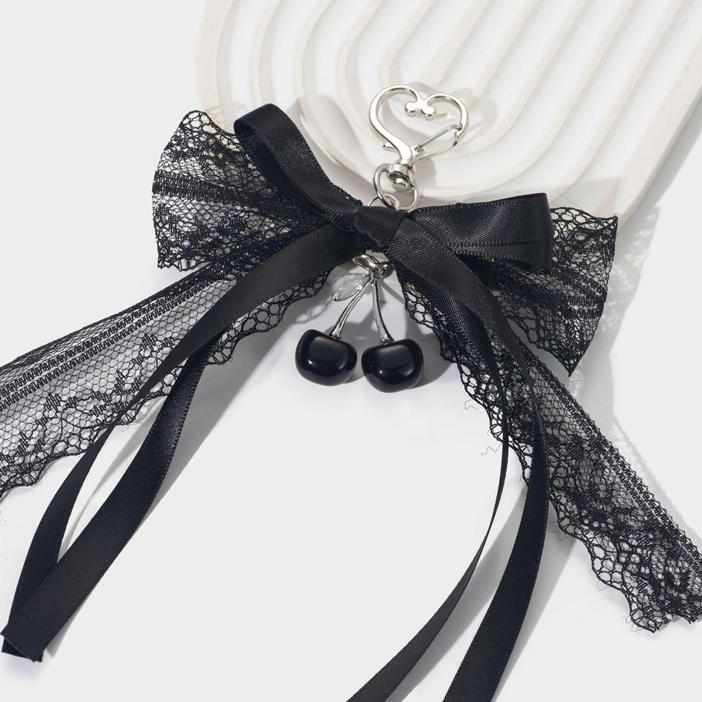 Chic Hollow Bow & Cherry Ribbon Keychain Bag Charm