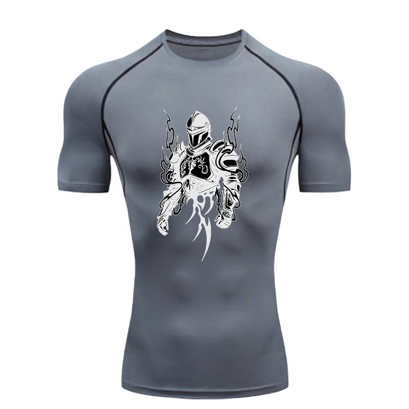 Knights Armor Design  Men's Sports T-shirt Training Fitness Compression Rashgard Tops Quick Dry Short Sleeve T-Shirt