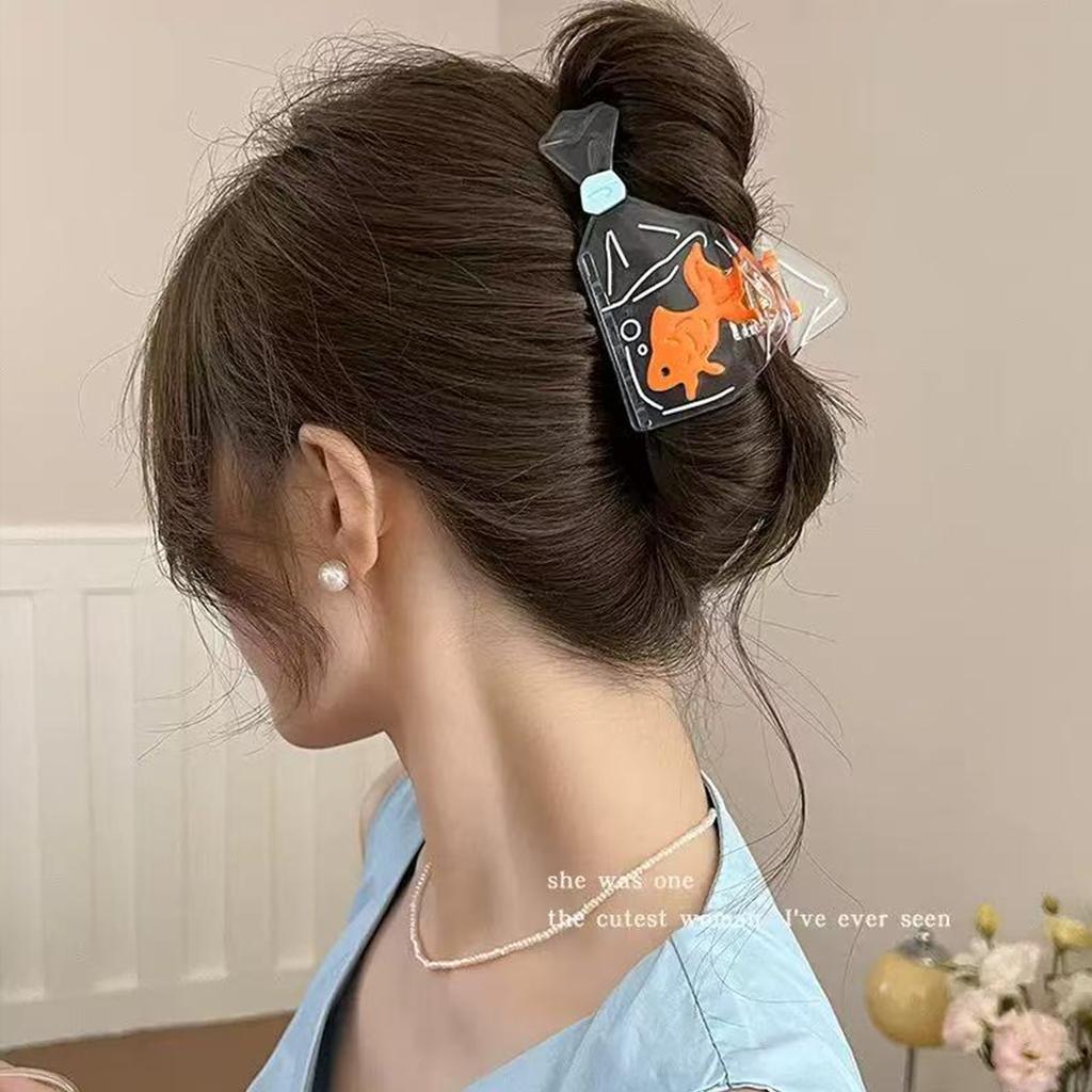 1pc Summer New Splicing Creative Personality Small Goldfish Acetate Hairpin Bag Design Shark Clip Hairpin Ponytail Hair Accessor