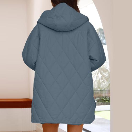 Women's Quilted Puffer Jacket Hooded Long Sleeve Winter Padded Down Coat Lightweight Warm Jacket with Pockets