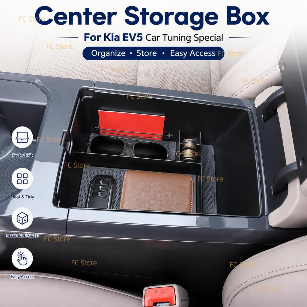 For Kia EV5 Central Armrest Storage Box for Kia Center Console Organizer Storage Box Container Holder Tray Accessories Parts Rep