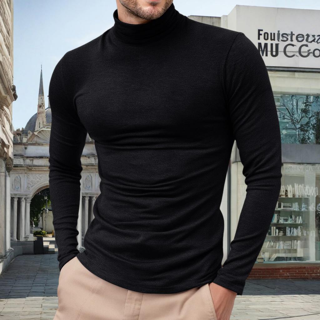 Mens Lightweight Slim Fit Turtleneck Pullover Casual Long Sleeve