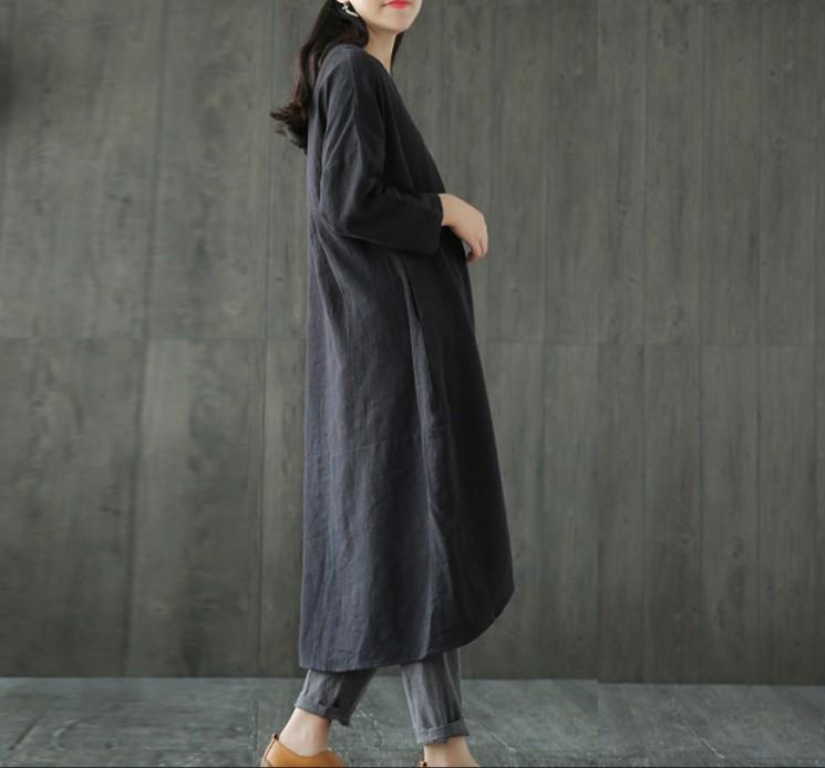 

Plus Size Spring Ethnic Style Raglan Sleeve Cotton Linen Dress Loose Slim Elegant Style Comfortable Lightweight High Recognition 5XL чорний