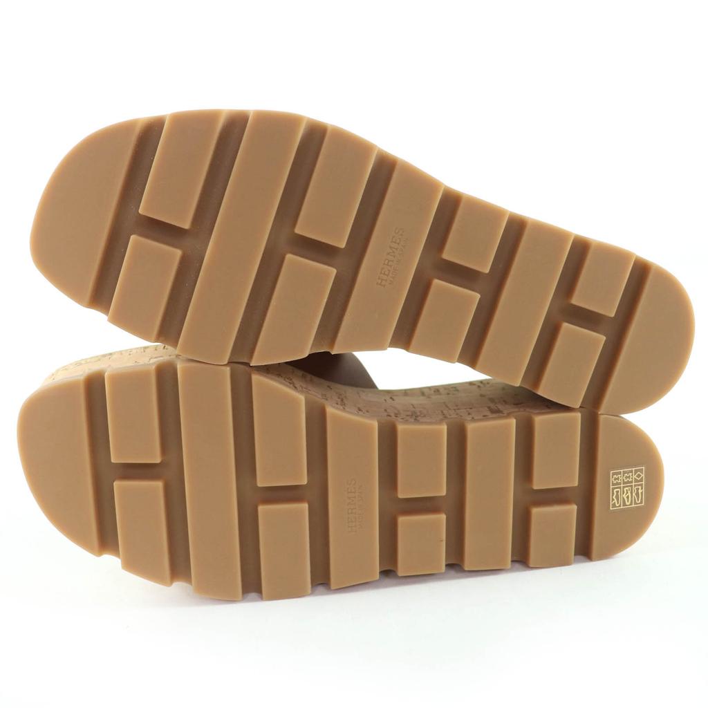 Makellose HERMES Sandalen Eze 30 H-Logo Plateau Natur Kalbsleder Damen 38 Gebraucht