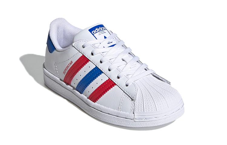 adidas Originals SUPERSTAR Low Top Skateboard Shoes White Blue Red Children Aged 3 7 Years Old FW5850