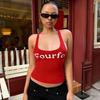American Street Style Retro Letter Print Low-Cut Racerback Tank Top, Fashionable and Versatile Short Top for Hot Girls