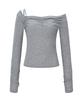 Peullijeunopallou Halo Unbal Shirring Long Sleeve Top (Melange Gray)