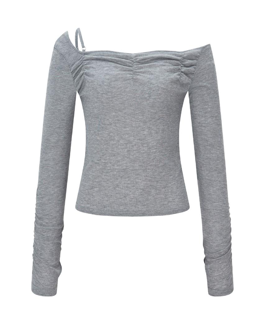 Peullijeunopallou Halo Unbal Shirring Long Sleeve Top (Melange Gray)