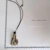 Vintage Tiger Eye Bead Necklace with Clam Tassel and Waxed Rope