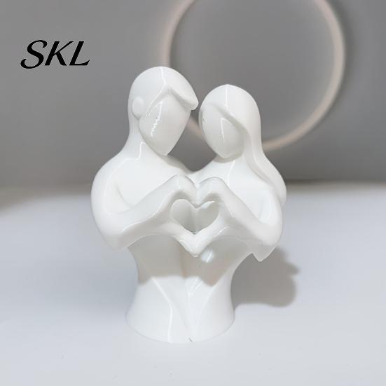 Home Decor Couple Statue 3D Printed Heart Statue, Abstract Minimalist Lovers Embrace Figurine, Romantic Desktop for Living Room Bedroom Office,