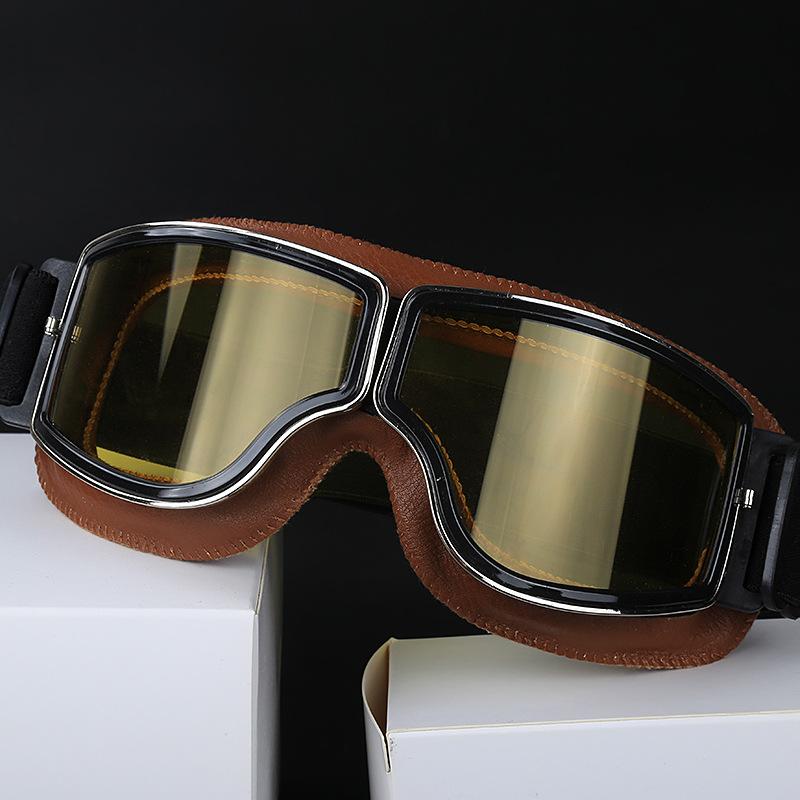 Motorcycle Glasses Windproof Motorcycle Helmet Glasses Sunglasses Retro Universal Folding Leather Retro Motorcycle Accessories