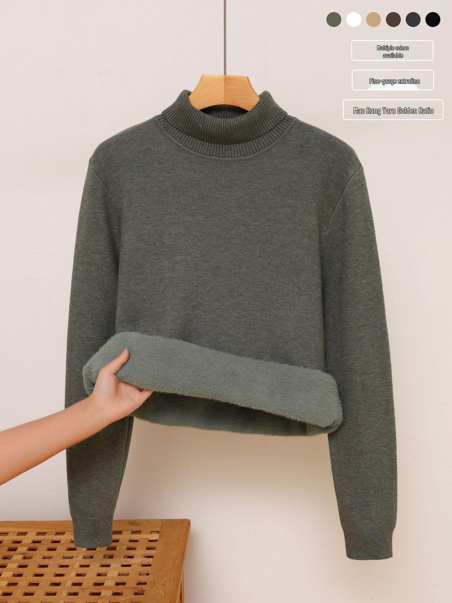 

Men s High Collar Velvet Sweater: Autumn/Winter, Thick Warm Long Sleeve Pullover Large світло-зелений колір