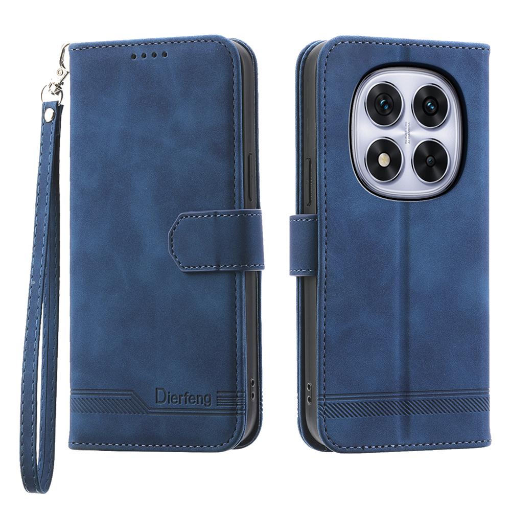 

DIERFENG DF-03 For Xiaomi Redmi Note 15 Pro 5G (Global) Case Lines Imprint Wallet Leather Phone Cover with Wrist Strap