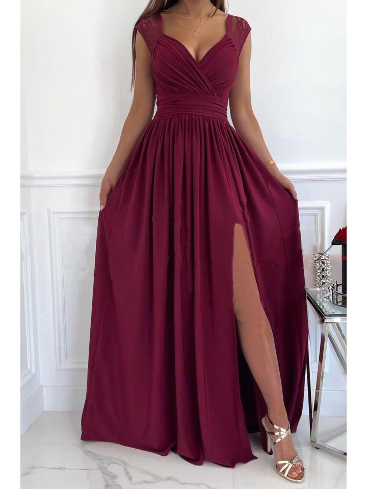 Europäischer und Amerikanischer Stil Ärmellos Spitze Rückenfrei Saumschlitz Damenkleid