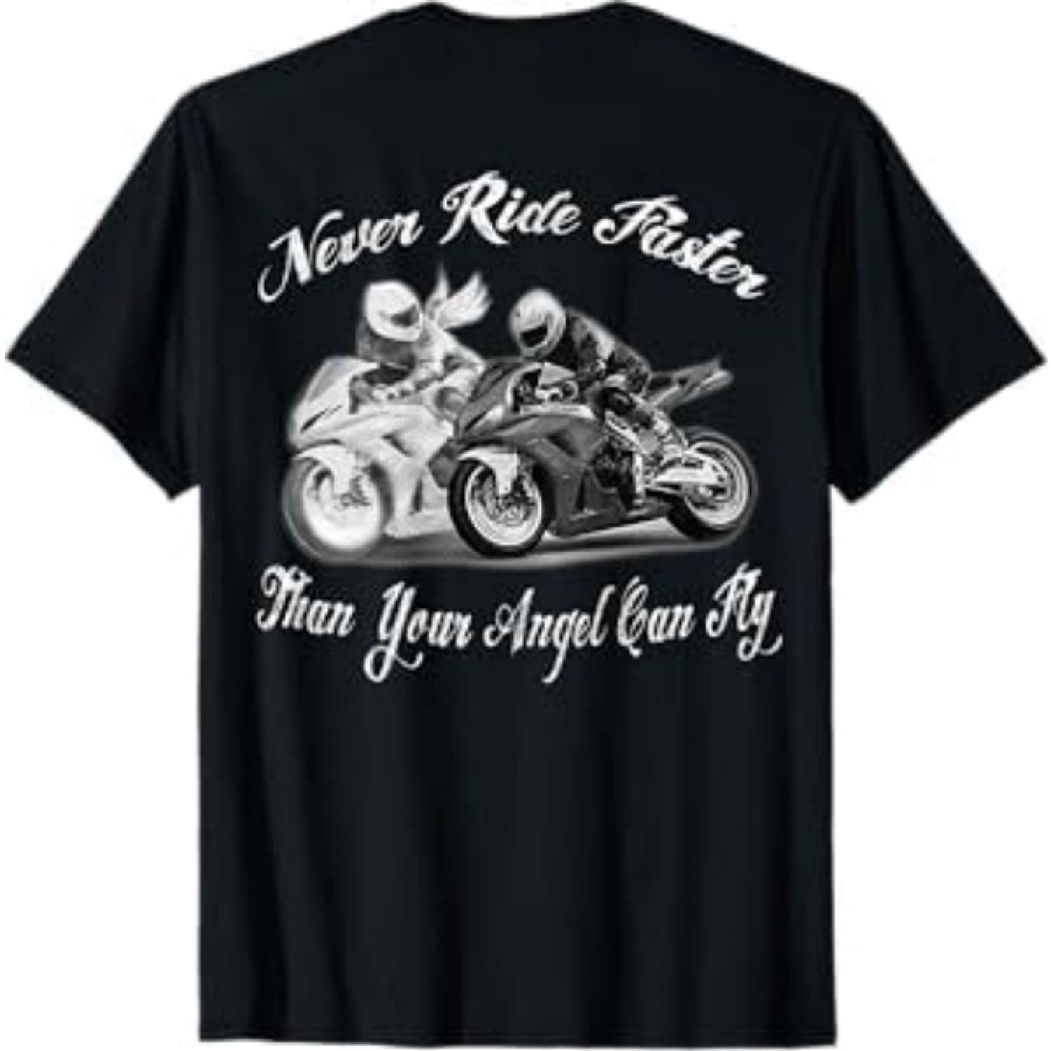 Never Ride Faster Than Your Angel Can Fly - Motorcycle Rider T-Shirt AT1 Mens Womens Tank Top Sweatshirt Hoodie Black S