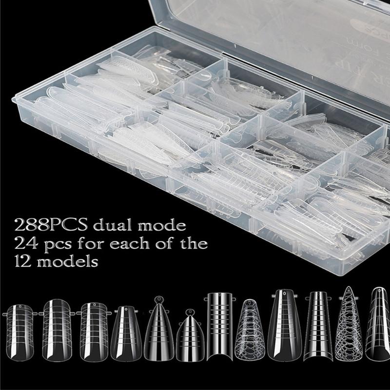 288PCS Poly Nail Gels Duals Forms Nail Builder Extension Gels Nail Mold Full Cover Acrylic False Nail Tips Duals Forms