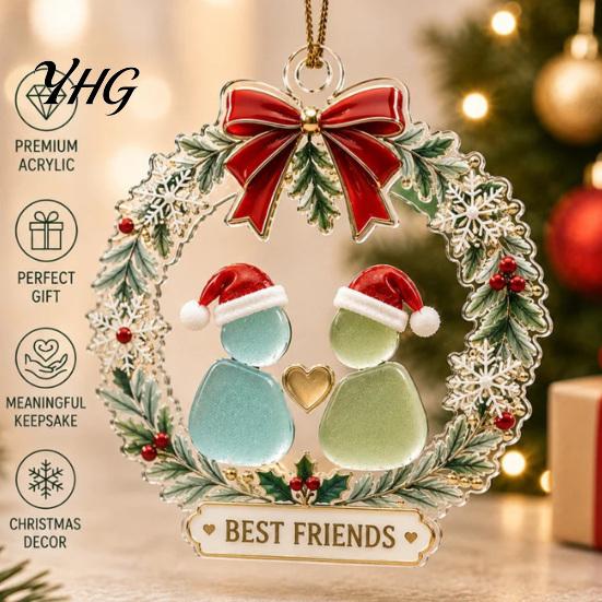 Party Supplies for Home Best Friends Christmas Wreath Pendant, Acrylic Hanging Ornament, Festive Atmosphere Decor Decorative Piece Holiday Decoration
