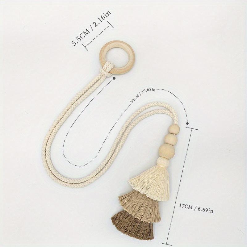 2pcs Bohemian Handmade Tassel Curtain Tiebacks with Wooden Beads - Polyester, Modern Boho Style Window Drape Holdbacks for Home Decor